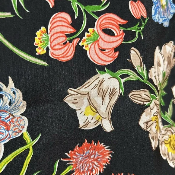 TINY ANTHROPOLOGIE BLOUSE WOMEN SIZE M BLACK MULTICOLOR FLORAL ELBOW SLEEVES - Picture 8 of 14